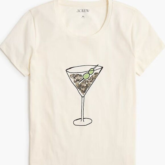 J. Crew Factory Martini graphic sequins Collector Tee Ivory NWT XS - Picture 1 of 6